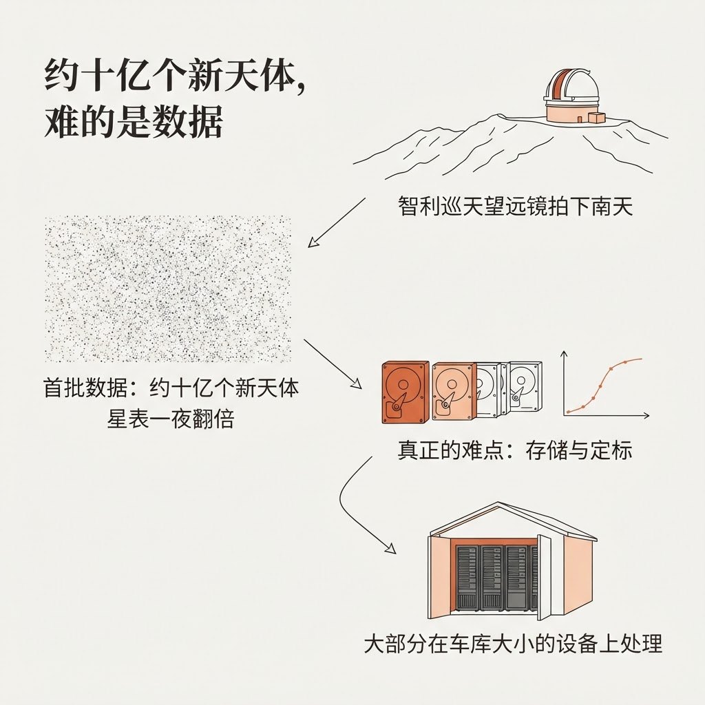 可视化摘要：智利望远镜巡天的图解